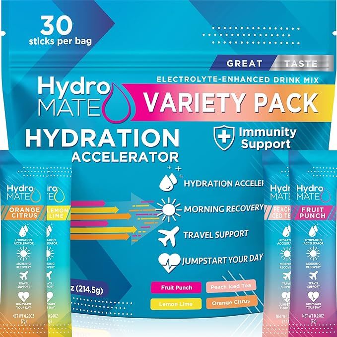 HydroMATE Electrolytes Powder Drink Mix Packets Hydration Accelerator Low Sugar Rapid Party Recov... | Amazon (US)