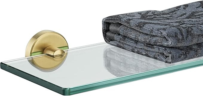 JQK Bathroom Glass Shelf Gold, Tempered Glass Shower Storage 16 by 5 inches, 304 Stainless Steel ... | Amazon (US)
