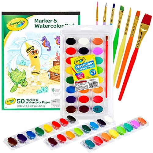 Watercolor Paint Set – 24 Watercolor Paint, 50 Sheets Water Color Paper Pad, 7 PaintBrushes for Kids – Complete Water Color Painting Kids Supplies Set, Gifting Bundle | Amazon (US)