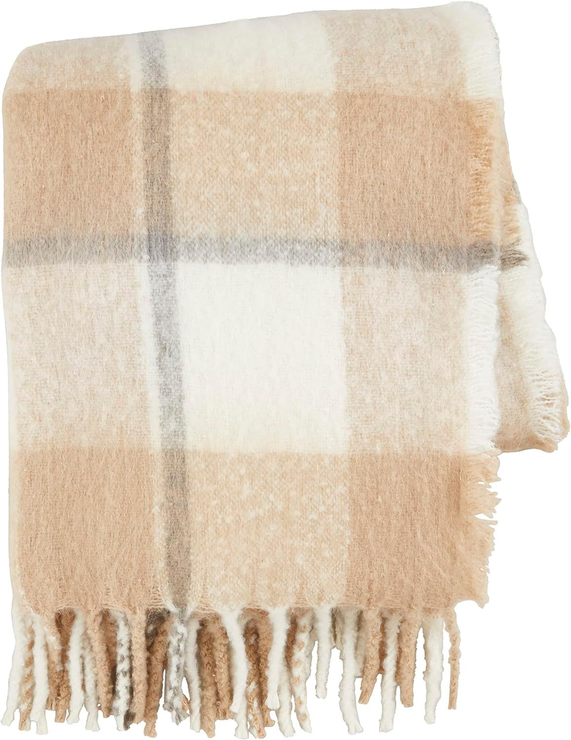 Mud Pie Throw Blanket, Taupe and White, 60" x 50" | Amazon (US)