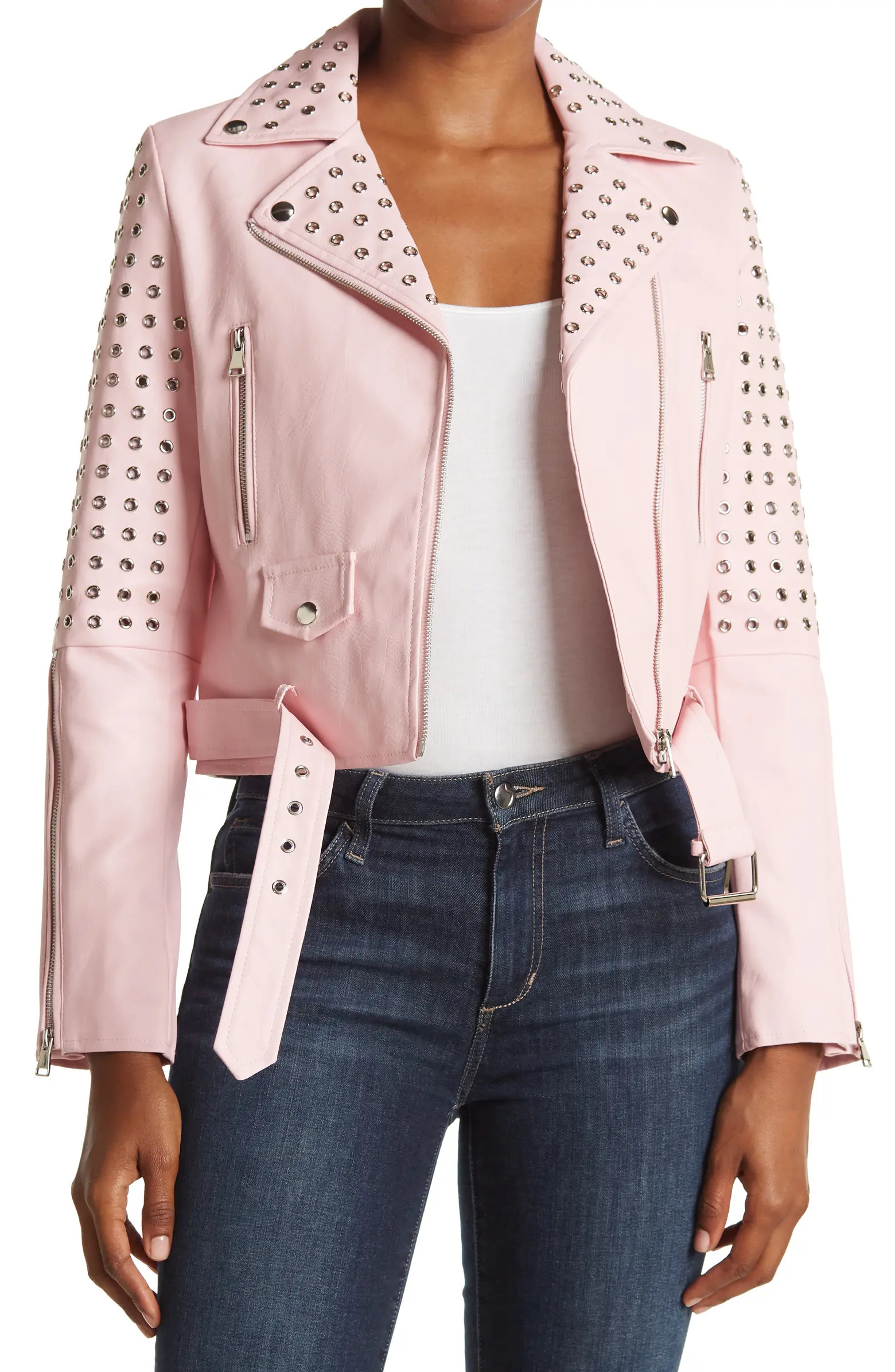Rosalita Grommet Faux Leather Crop Moto Jacket | Nordstrom Rack