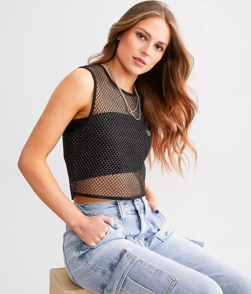 Metallic Netted Tank Top | Buckle