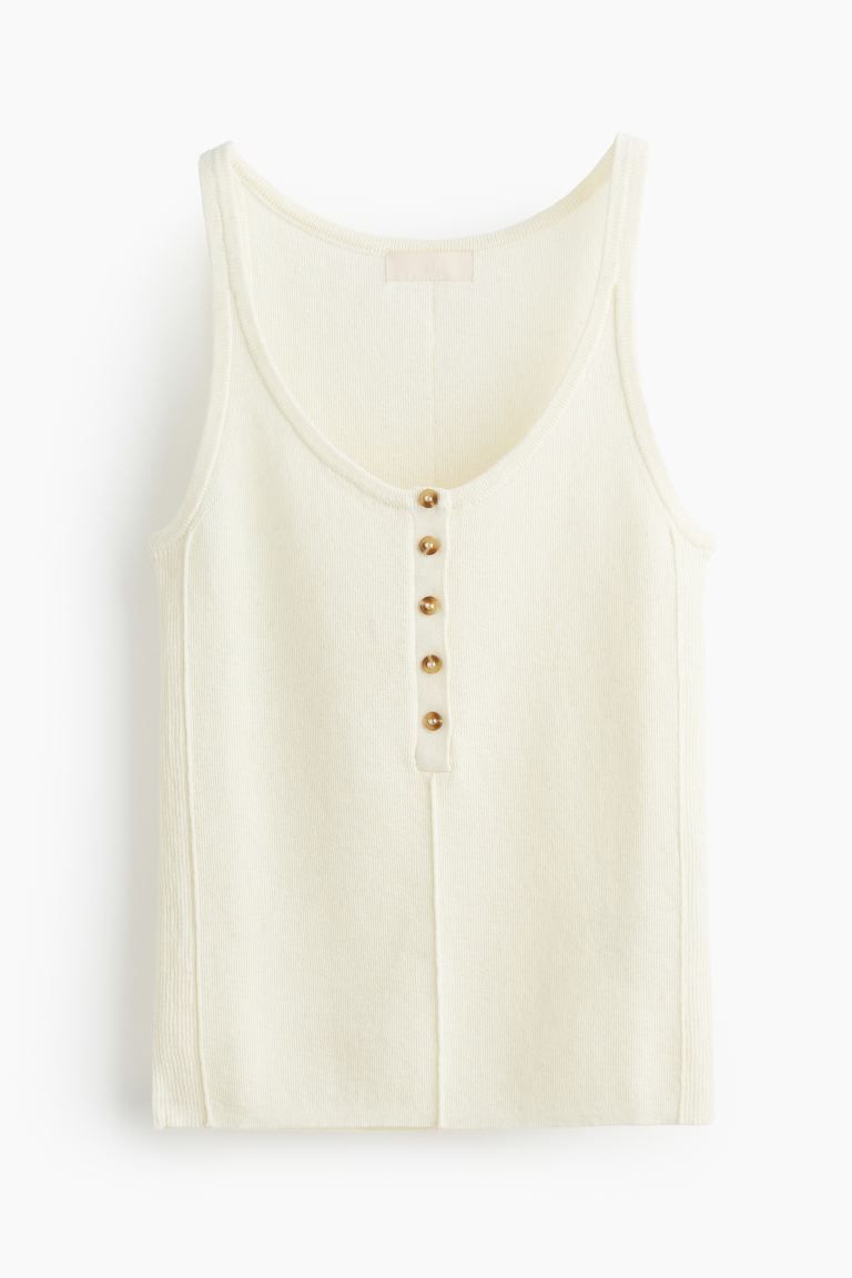 Fine-knit Button-front Tank Top - Cream - Ladies | H&M US | H&M (US + CA)