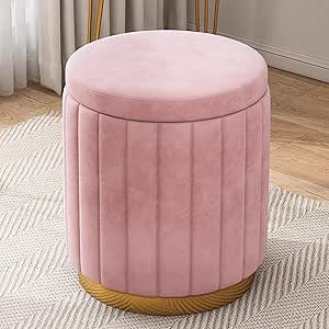 Round Velvet Storage Ottoman,Modern Entryway Upholstered Footrest Vanity Stool with Removable Lid... | Amazon (US)