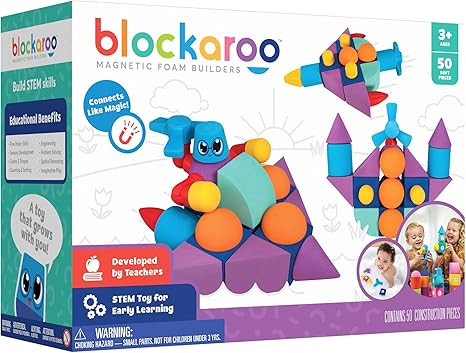 Blockaroo Magnetic Foam Building Blocks - 50-Piece Set, Bath Toys for Toddlers, Preschool Toys, B... | Amazon (US)