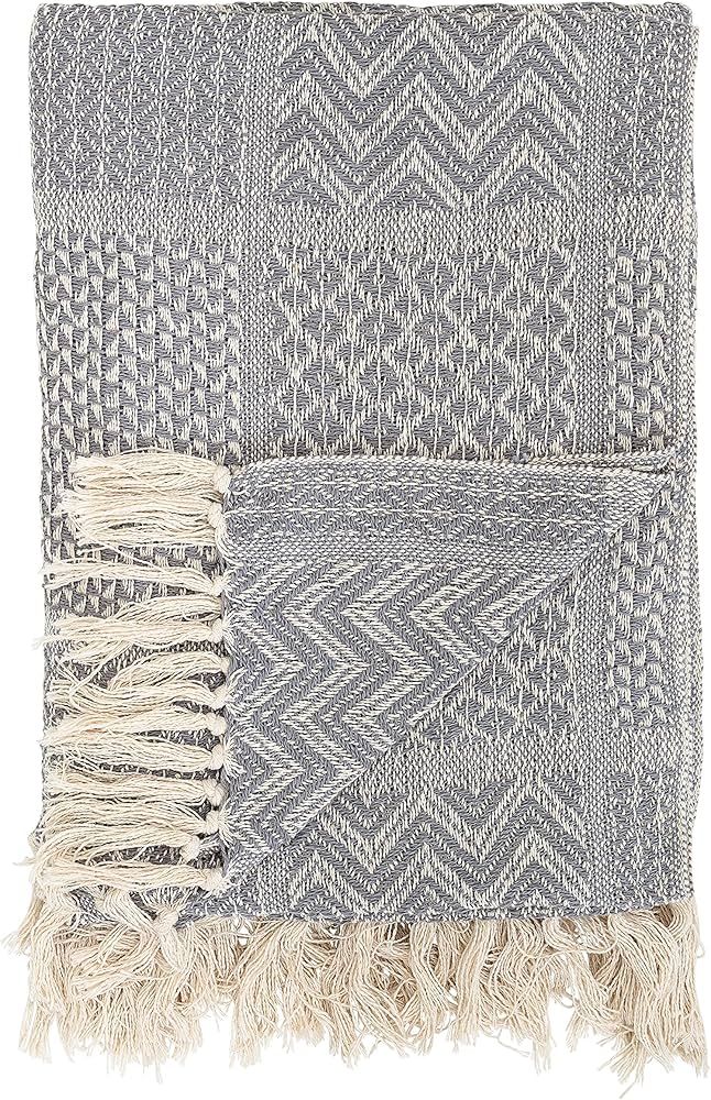 Bloomingville Grey Knit Fringe Pattern Cotton Blend Throw, 63" x 51" | Amazon (US)