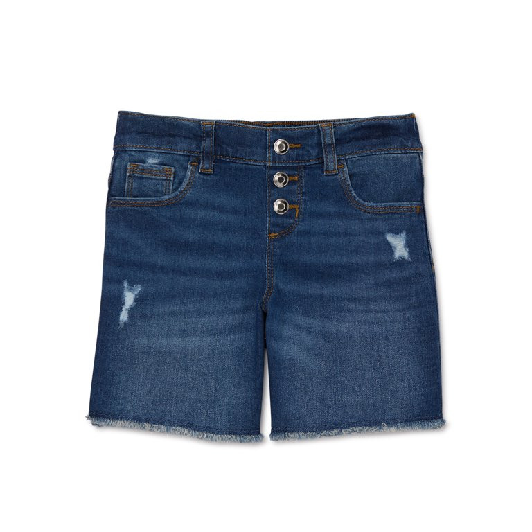 Wonder Nation Girls Midi Distressed Denim Shorts, Sizes 7-18 & Plus | Walmart (US)