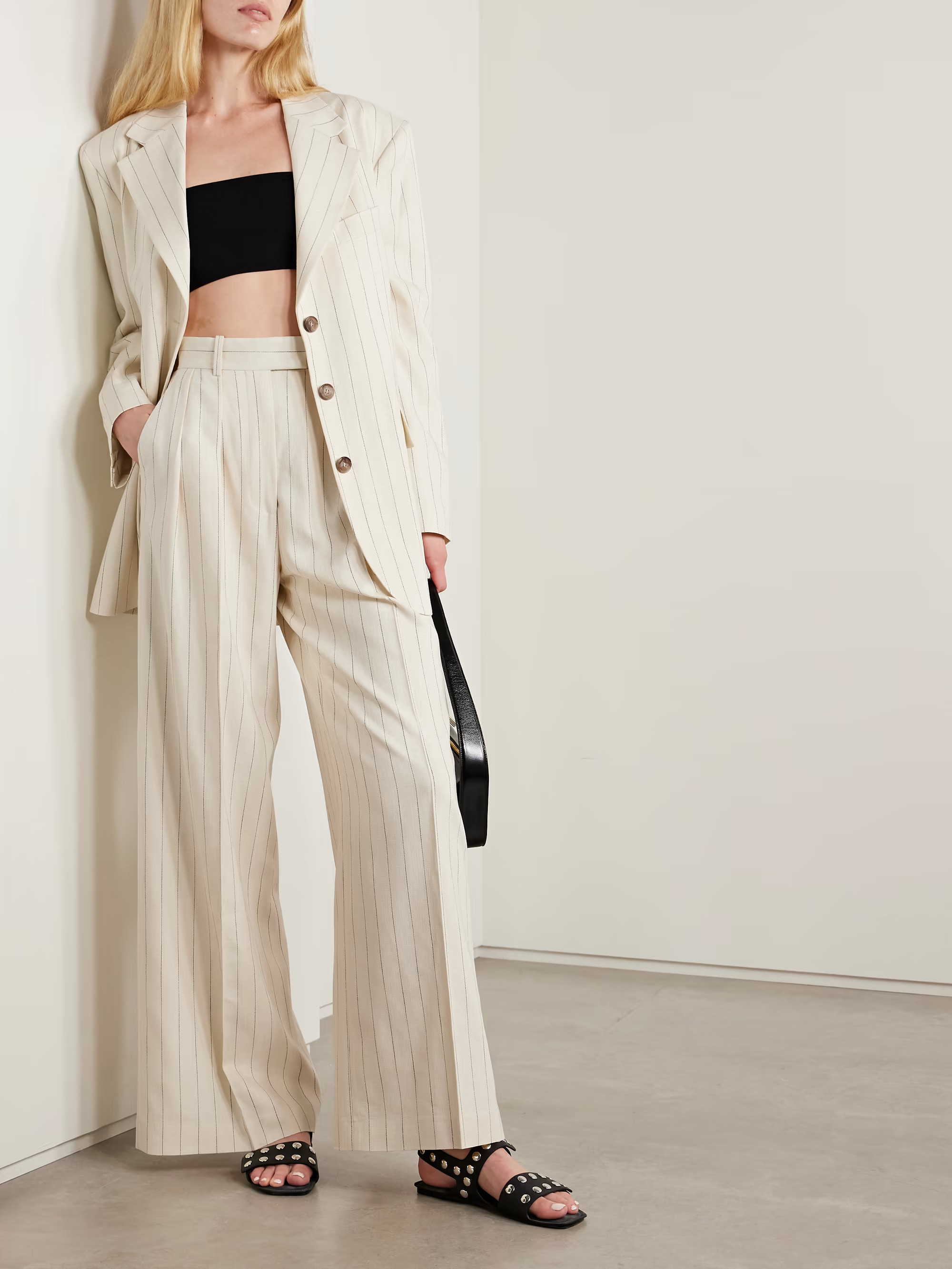 Lou pleated pinstriped woven wide-leg pants | NET-A-PORTER (US)