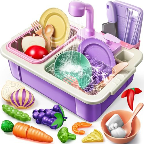 Geyiie Kitchen Sink Toy for Toddlers, Play Sink with Running Water, Upgraded Real Faucet, Dish Rack & Play Cutting Food, Kids Kitchen Sink Toy Gifts for 3 4 5 6 7 Years Old | Amazon (US)