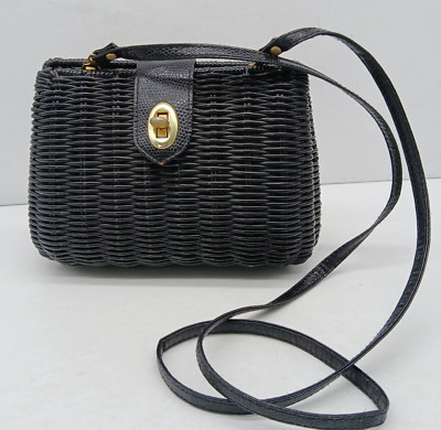 Vintage Black Woven Wicker Purse Handbag Leather Strap  | eBay | eBay US