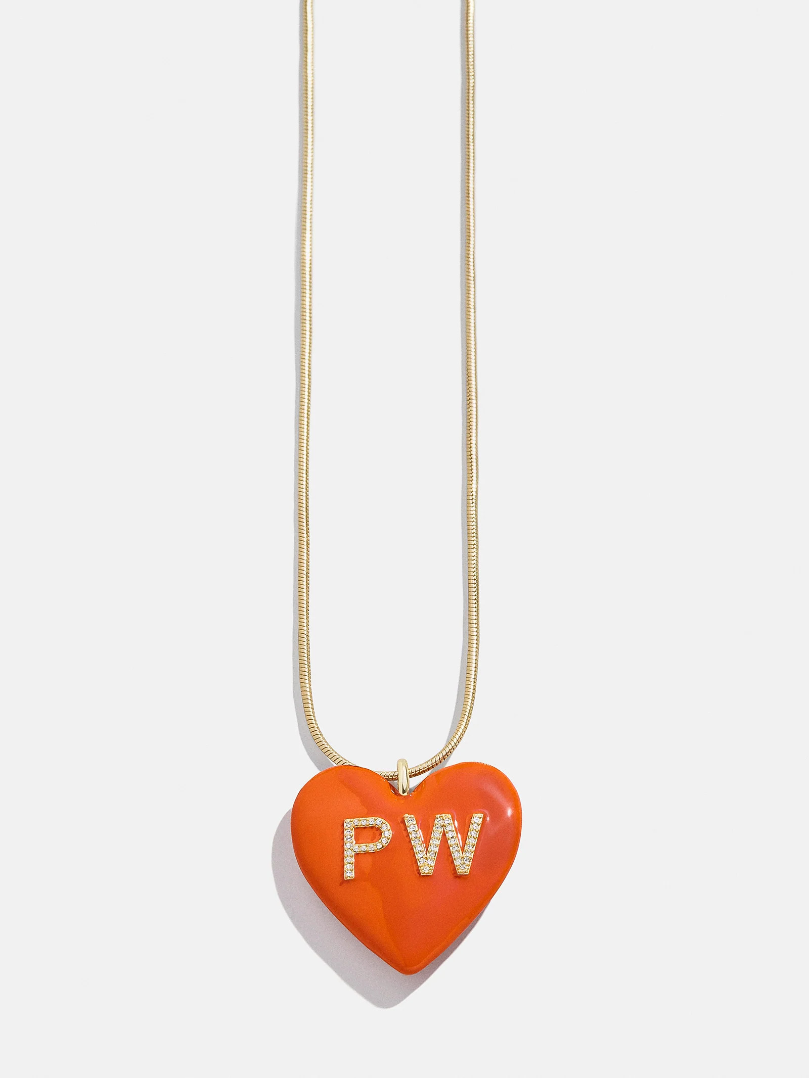 Custom Initial Enamel Heart Pendant Necklace - Orange | BaubleBar (US)