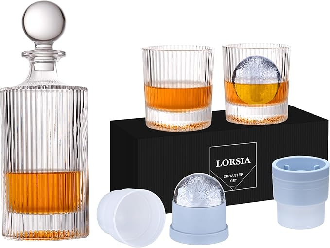 Whiskey Decanter Set with Gift Box - Includes 2 Crystal Bourbon Glasses and 2 Big Ice Ball Molds ... | Amazon (US)