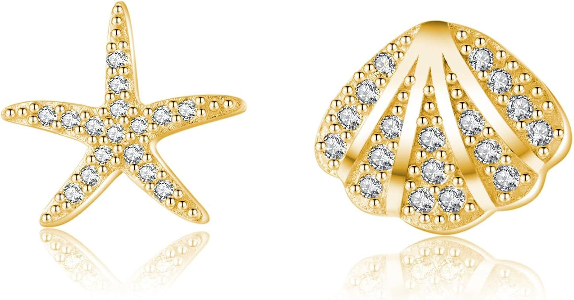 SLUYNZ Sterling Silver CZ Starfish Shell Stud Earrings for Women Teens Small Shell Stud Earrings ... | Amazon (US)