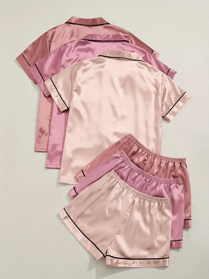 Satin Pajama Set Short Sleeve Lapel Top Elastic Waistband - Temu | Temu Affiliate Program