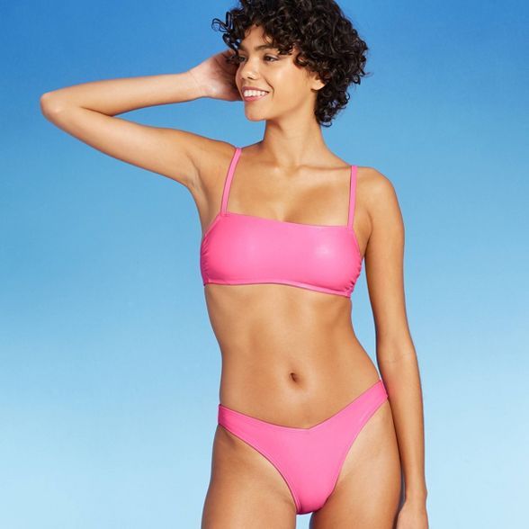 Juniors' Foil Print Bralette Bikini Top - Xhilaration™ Bright Pink | Target