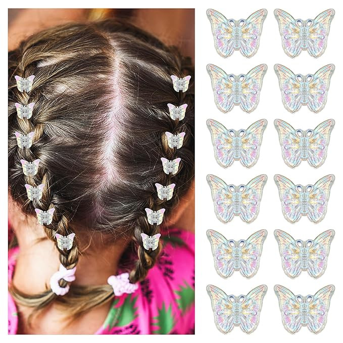Ouligay 12pcs Sparkly Colorful Hair Accessories - Mini Butterfly Hair Clips and Tiny Claw Clips f... | Amazon (US)