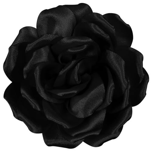 Merdia 4.3 Inches Elegant Rose Black Flower Brooch Pins for Women, Fabric Flowers Rose Hair Clips for Women, Stunning Large Flower Brooches for Woman, Brooch Pin Must Have in Fashion Dress Accessories | Amazon (US)