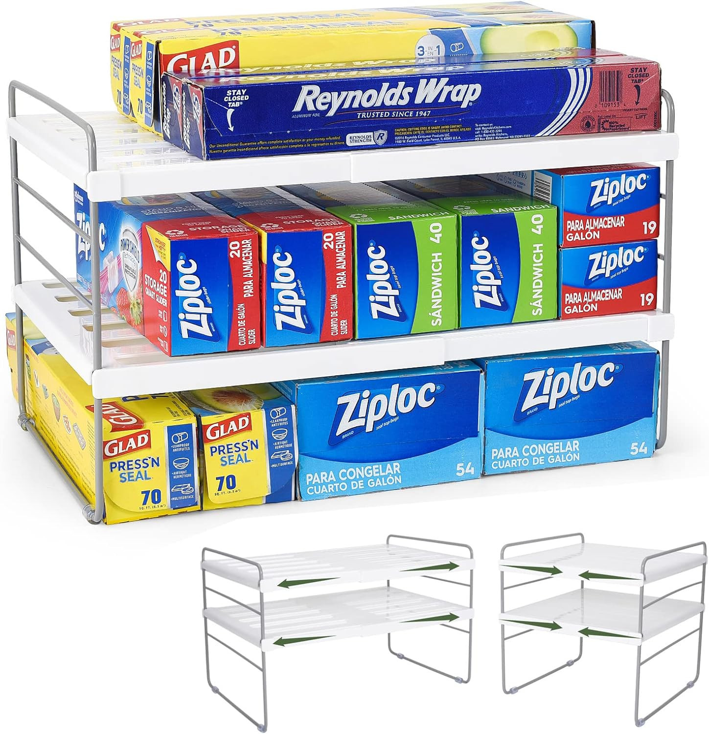 Pantry Organization and Storage for Kitchen - Expandable Kitchen Wrap Box Organizer Rack, Foil Or... | Amazon (US)