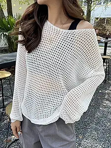 Women's Sweater Openwork Drop Shoulder Sweater Without Bra Sweater for Women(Small) | Amazon (US)
