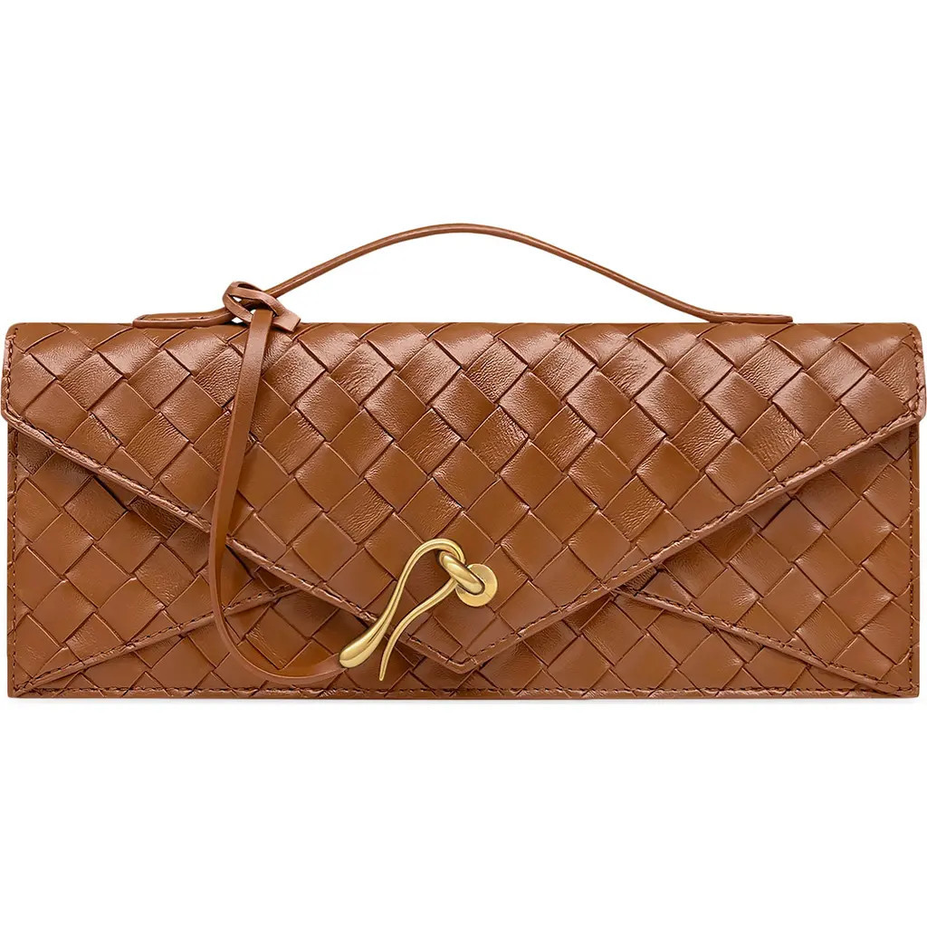 JW PEI Celeste Woven Faux Leather Envelope Top Handle Bag in Brown at Nordstrom | Nordstrom