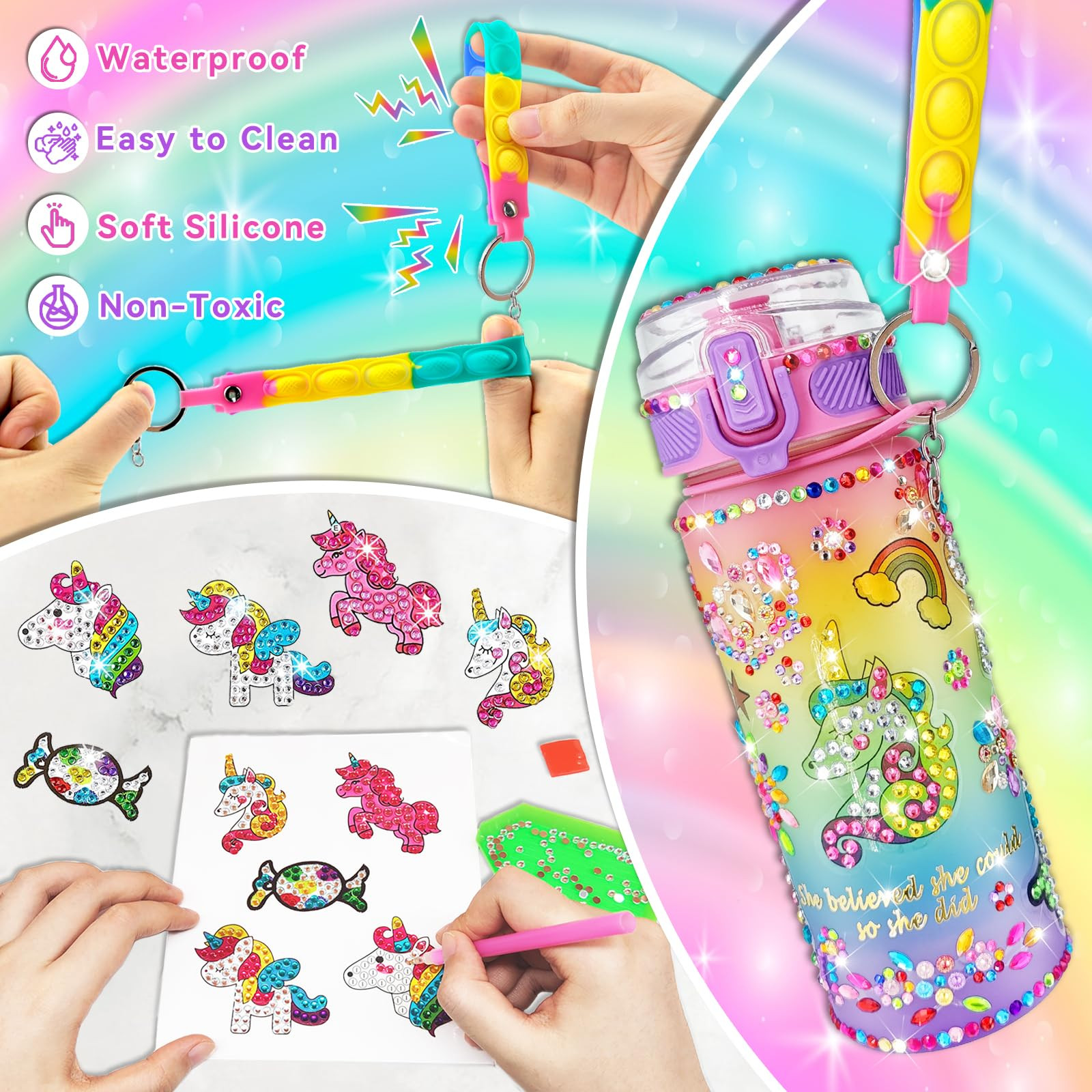EDSPORTSHOUSE Decorate Your Own Water Bottle Kits for Girls Age 4-6-8-10,Unicorn Painting Crafts,... | Amazon (US)