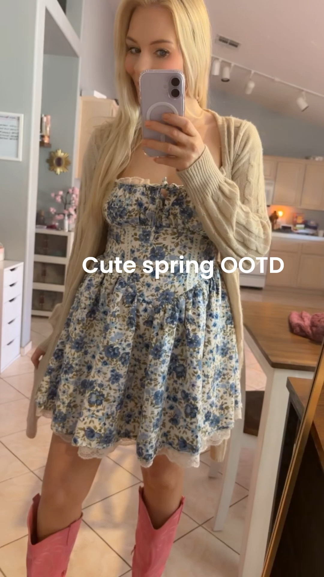 Spring OOTD floral target dress and pink boots for reference I’m 5ft2 wearing a size small 🌸