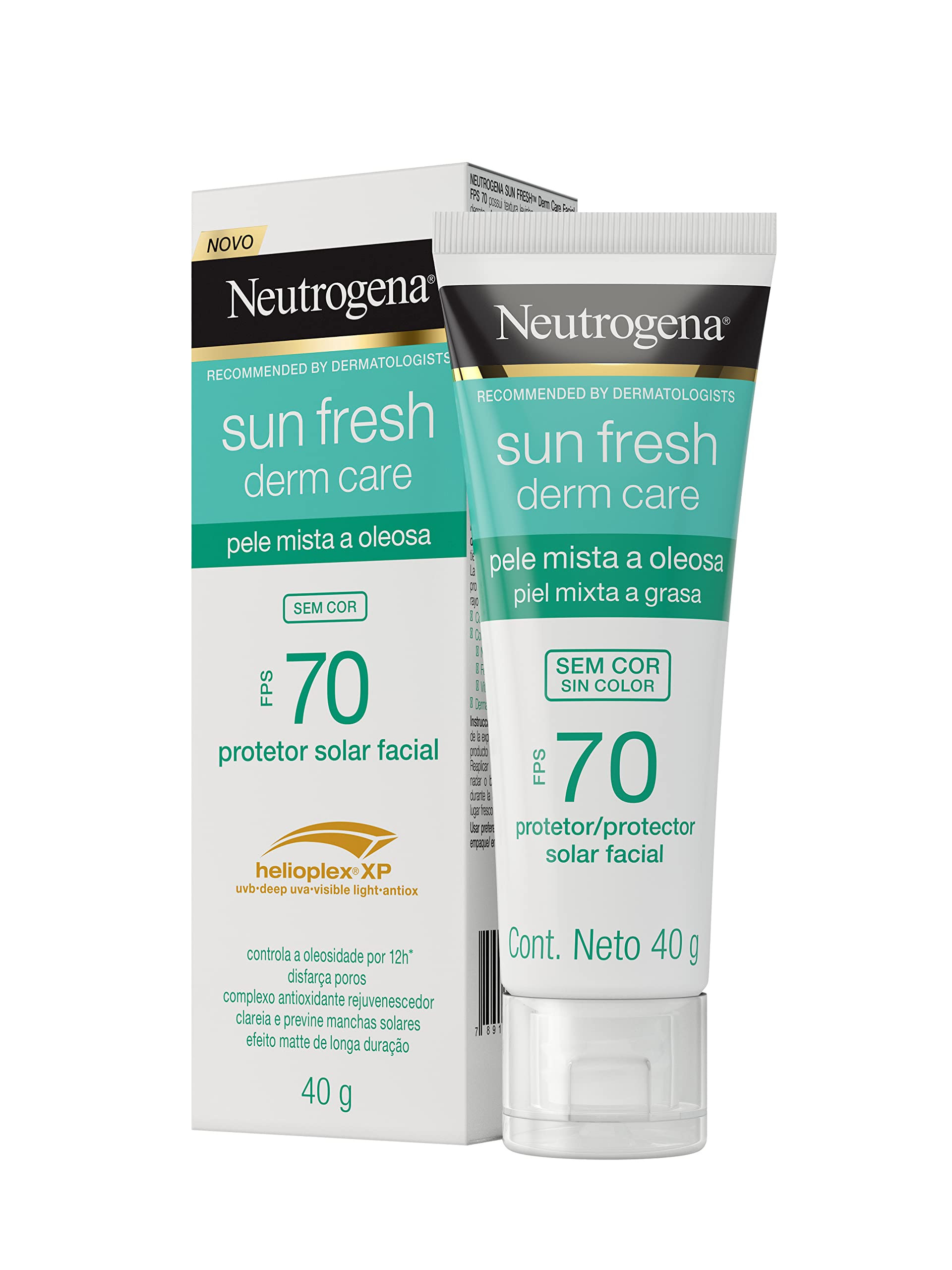 Neutrogena Sun Fresh Protetor Solar Facial Para Pele Oleosa Derm Care Sem Cor FPS 70, 40g | Amazon (BR)