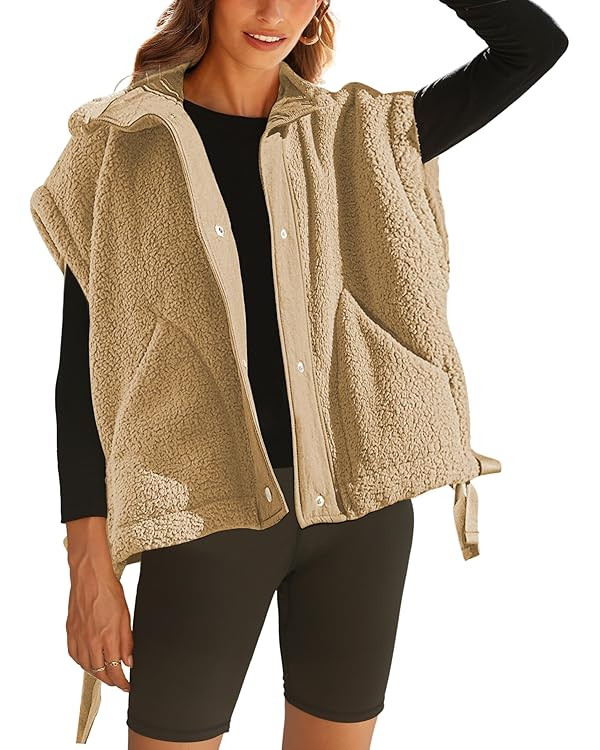 Gozoloma Women's Oversized Fleece Vest Sleeveless Casual Button Down Piecing Fuzzy Sherpa Gilet J... | Amazon (US)