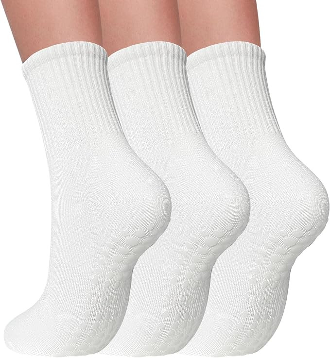 3 Pairs Pilates Socks with Grips for Women Non Slip Grip Socks for Yoga Barre Hospital Workout | Amazon (US)