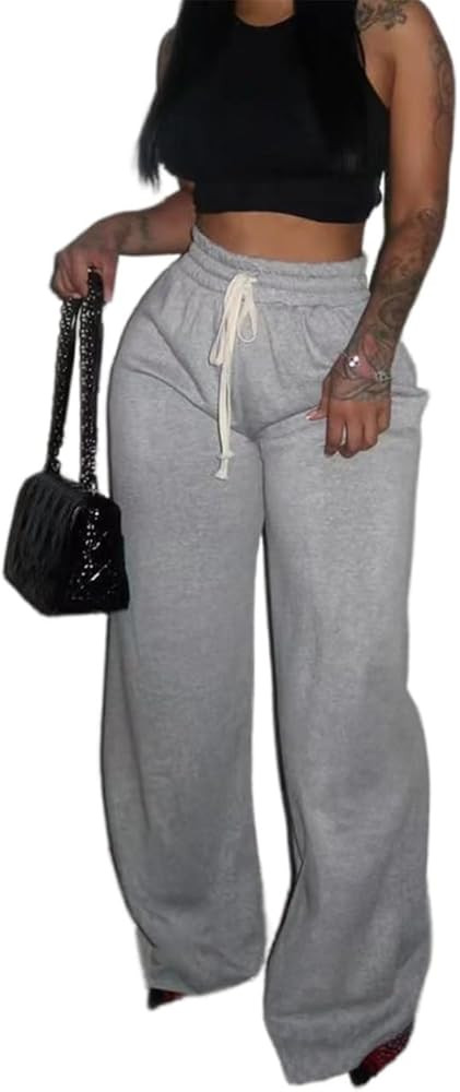 Womens Baggy Wide Leg Sweatpants, Casual Sweatpants with Drawstring | Amazon (US)