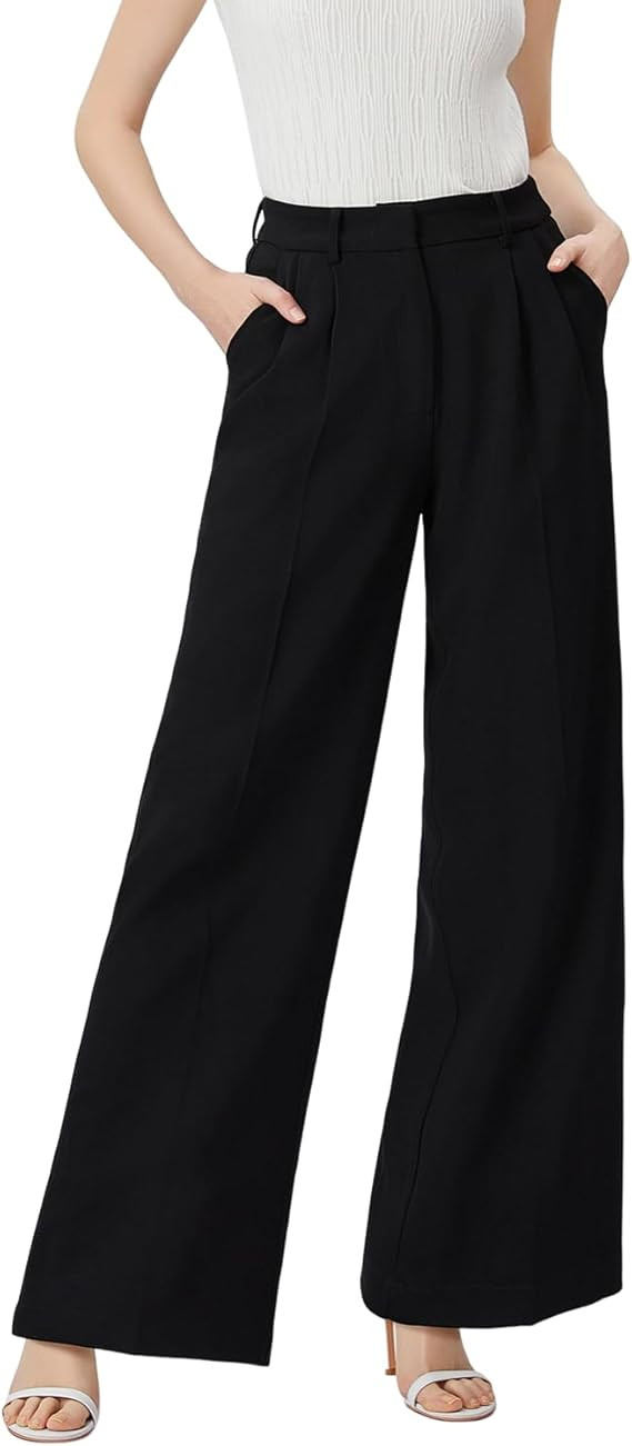 Wide Leg Pants for Women | High Waisted Trousers with Pockets | Comfortable Casual Business Work ... | Amazon (US)