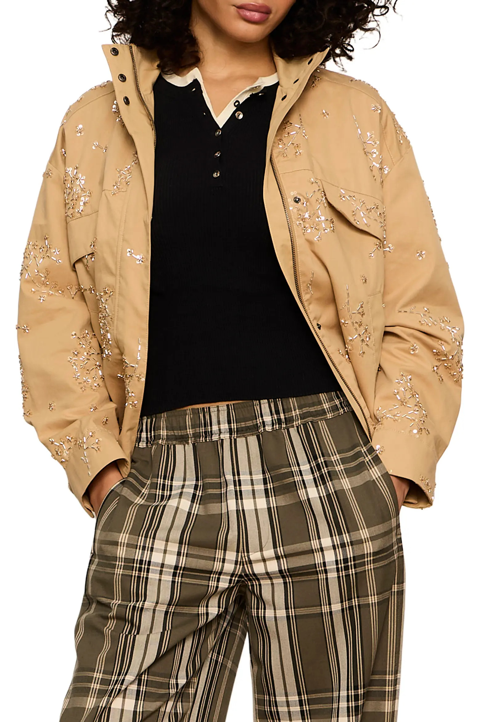 Sanctuary Limelight Bead Detail Cotton Surplus Jacket (Women) | Nordstrom | Nordstrom