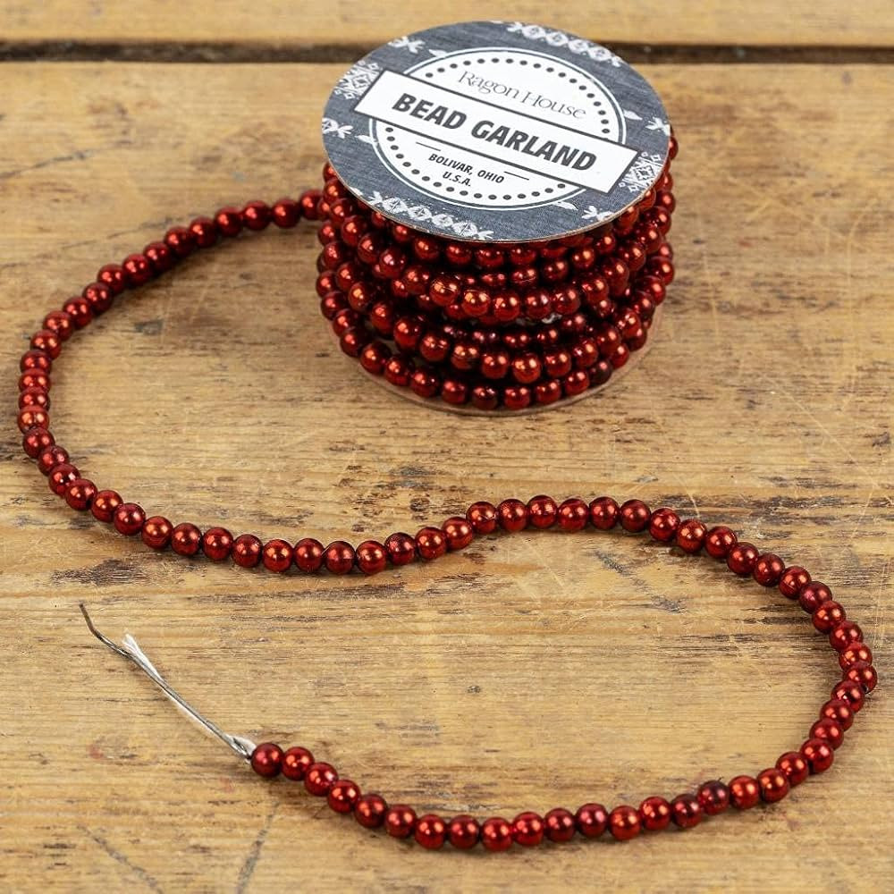 Ragon House 72" Shiny Dark Red Mini Bead Christmas Garland on Retro Spool | Amazon (US)