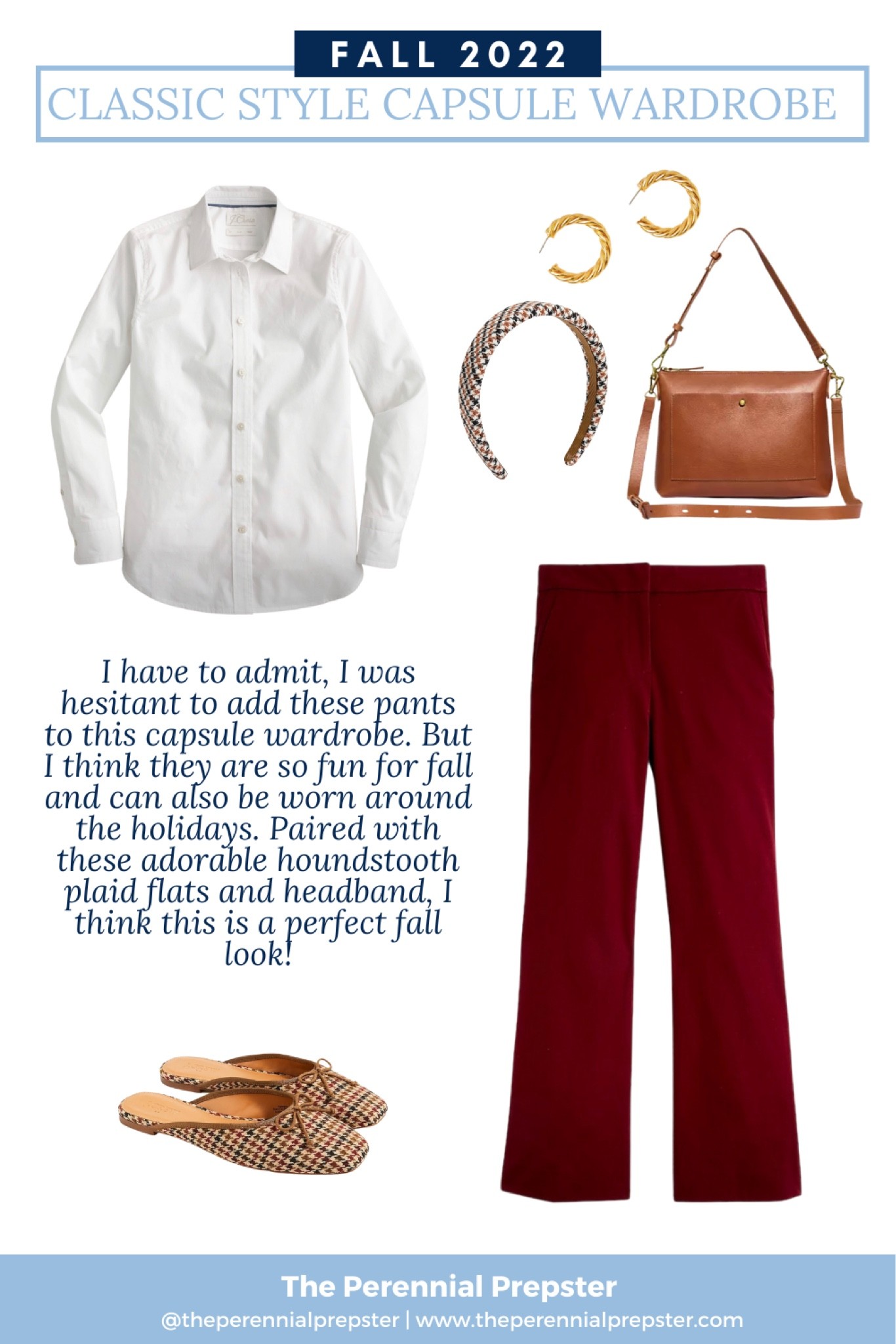 Classic Style Fall Outfit idea / white blouse / red pants / houndstooth plaid flats / houndstooth plaid headband / classic style / fall style / fall fashion / fall outfit inspo / workwear style / fall office look

#LTKworkwear #LTKSeasonal #LTKstyletip