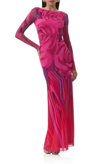 AFRM Talmo Long Sleeve Open Back Mesh Dress in Fuchsia Rose at Nordstrom Rack, Size Small | Nordstrom Rack