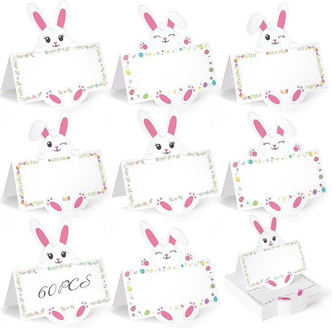 60Pcs Easter Table Place Cards 3.5 x 4.3 Inch Cute Bunny Name Place Cards Tented Foldable Rabbit ... | Amazon (US)