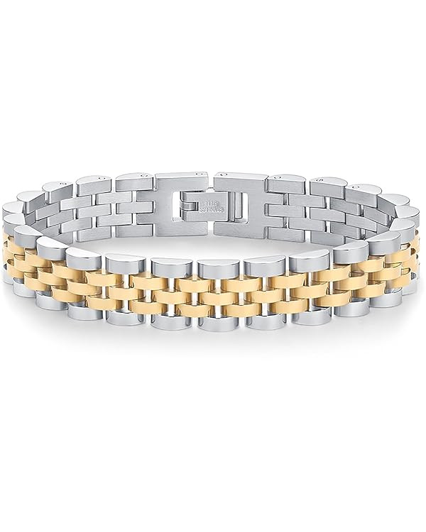 PAVOI 14K Gold Plated Waterproof Watch Strap Chain Bracelet for Women | Two Toned Mixed Metals St... | Amazon (US)