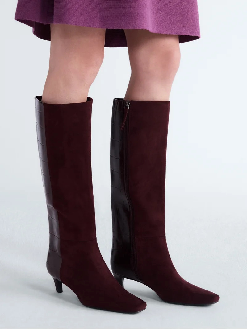 Scoop Women\u2019s Two Tone Kitten Heel Knee High Boots, Wide Width Available | Walmart (US)