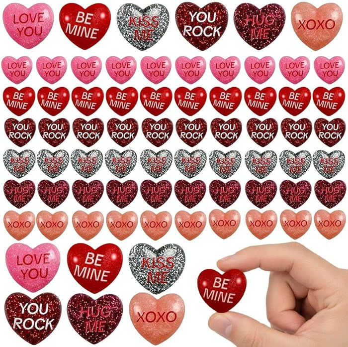 60 Pcs Glitter Conversation Heart Charms Flatback, 1-Inch Resin Hearts with Dazzling Sparkle Fini... | Amazon (US)