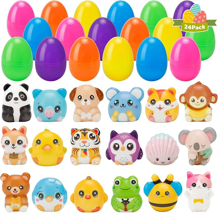 24 Pack Easter Eggs with Cute Squishy Animal Toys, Colorful Fillable Plastic Eggs for Easter Egg ... | Amazon (US)