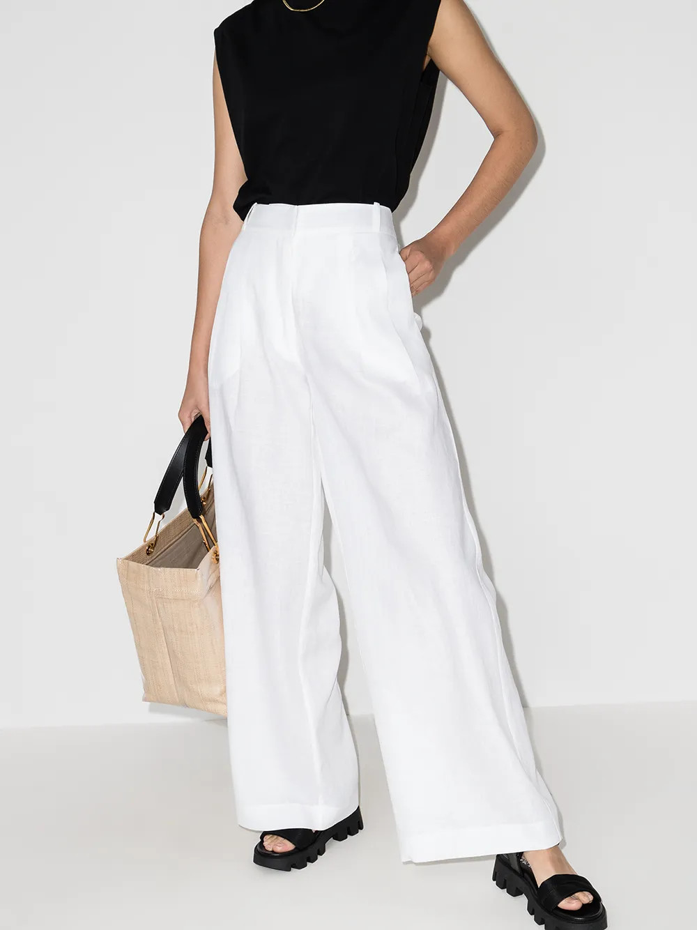 high-waist linen trousers | Farfetch (US)