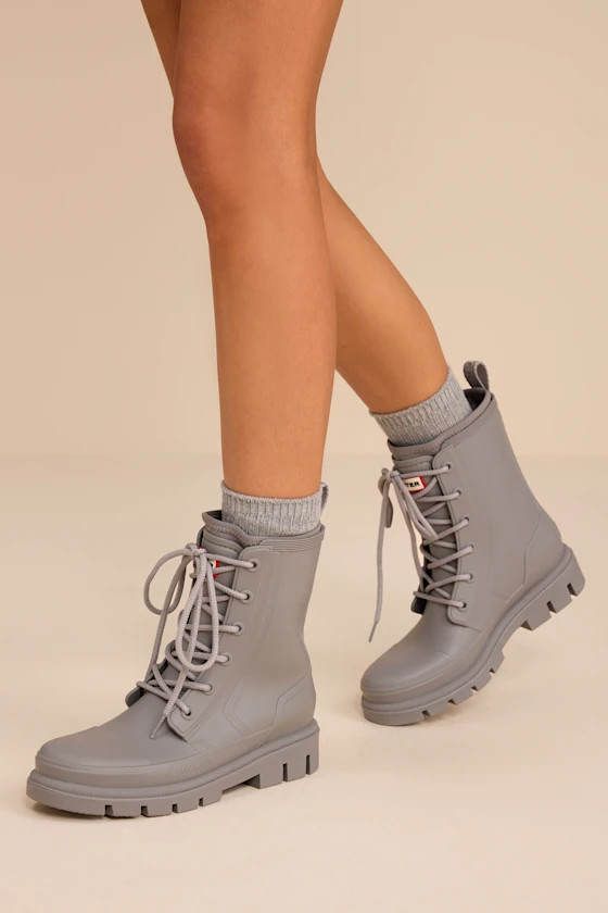 Diana Light Gray Rubber Lace-Up Ankle Rainboots | Lulus