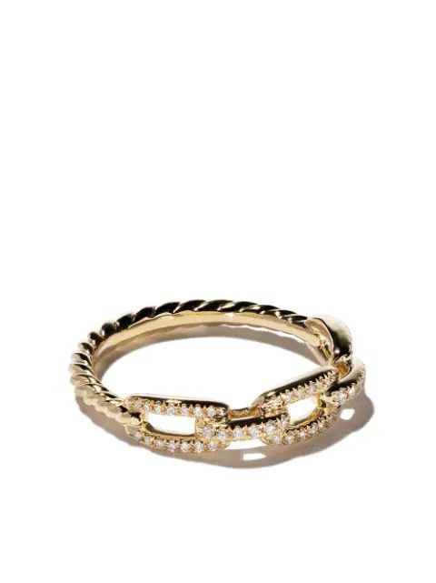 David Yurman18kt yellow gold Stax single row pavé diamond chain link ring | Farfetch (US)