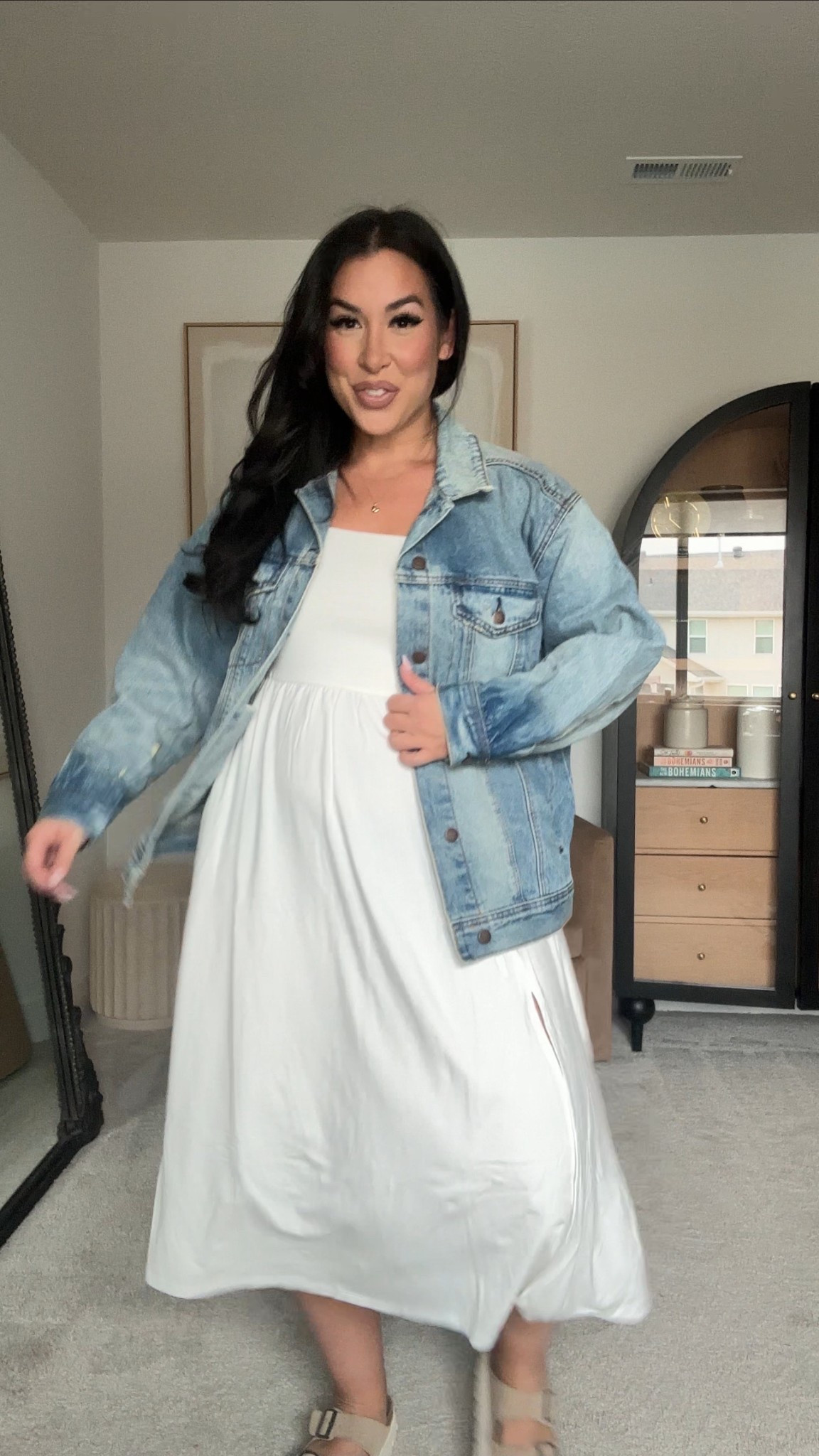 Affordable midsize spring outfit from Target! Wearing size large in the jean jacket & dress 
-
-
-
spring dress, white poplin skirt, vest top, target fashion, bridal shower dress, baby shower dress, short mini dress, floral dress

#LTKMidsize #LTKStyleTip
