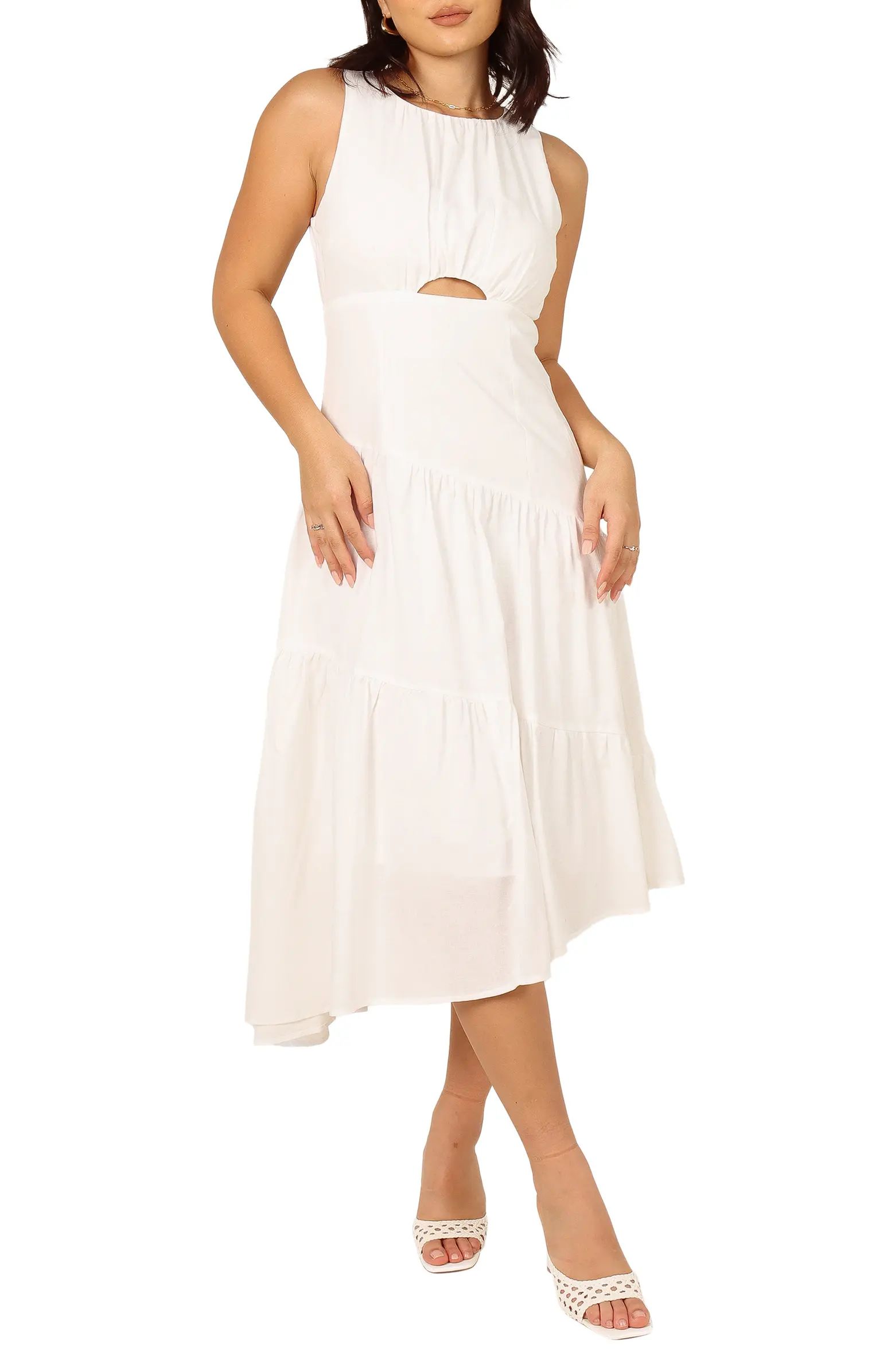Briana Cutout Cotton & Linen Midi Dress | Nordstrom