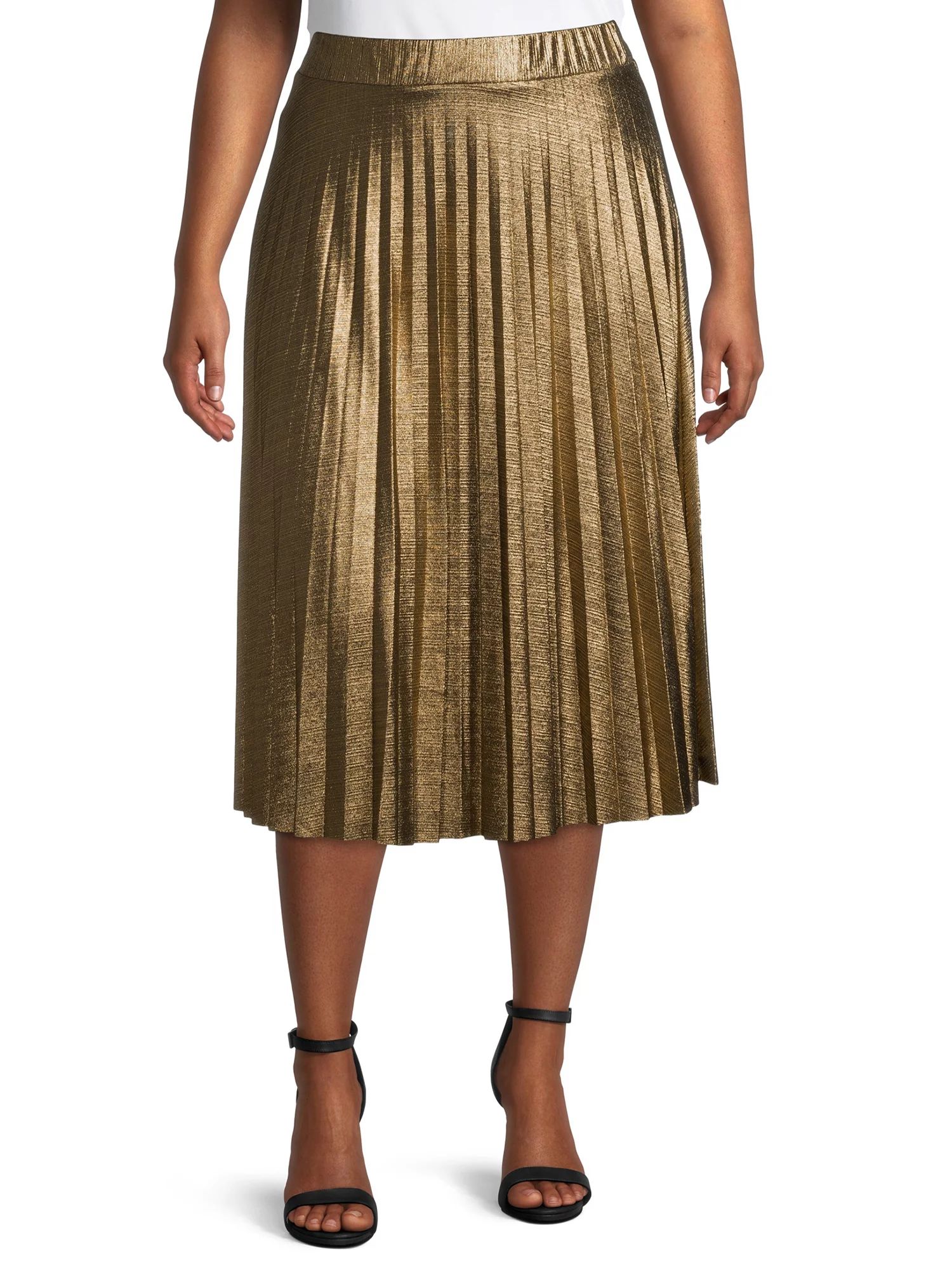 Time and Tru Women’s Metallic Pleated Skirt - Walmart.com | Walmart (US)