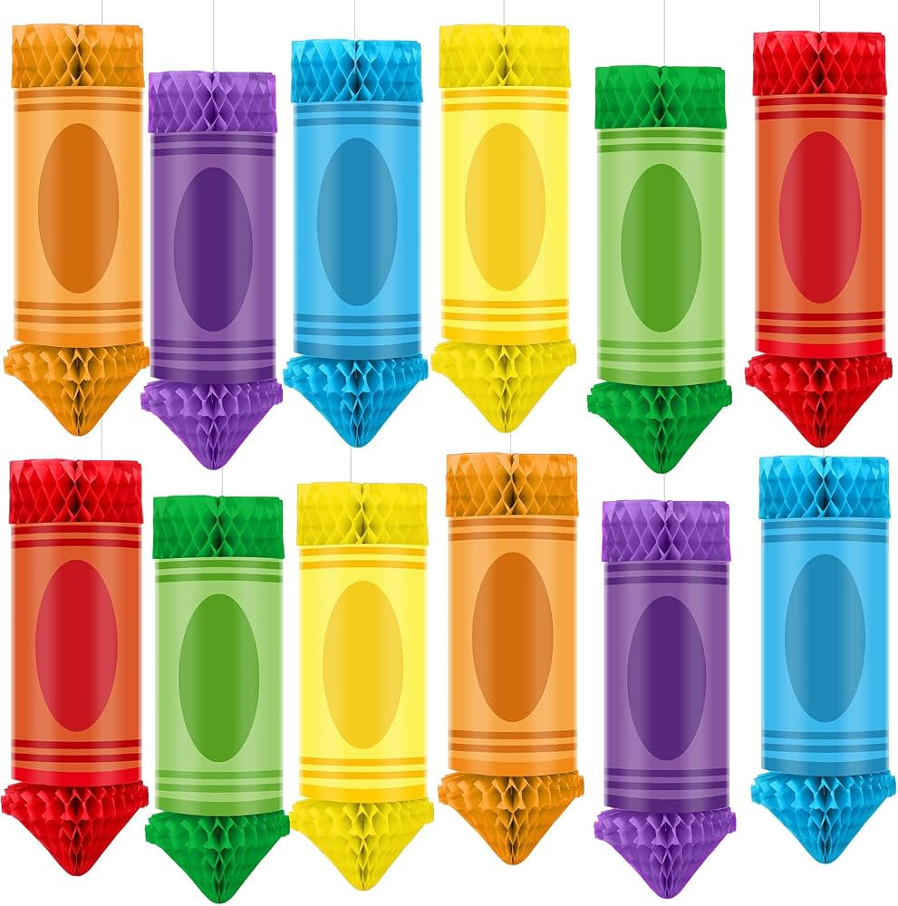 12 Pcs Crayon Pencil Hanging Honeycomb Back to School Classroom Decorations Tissue Paper Hanging ... | Amazon (US)