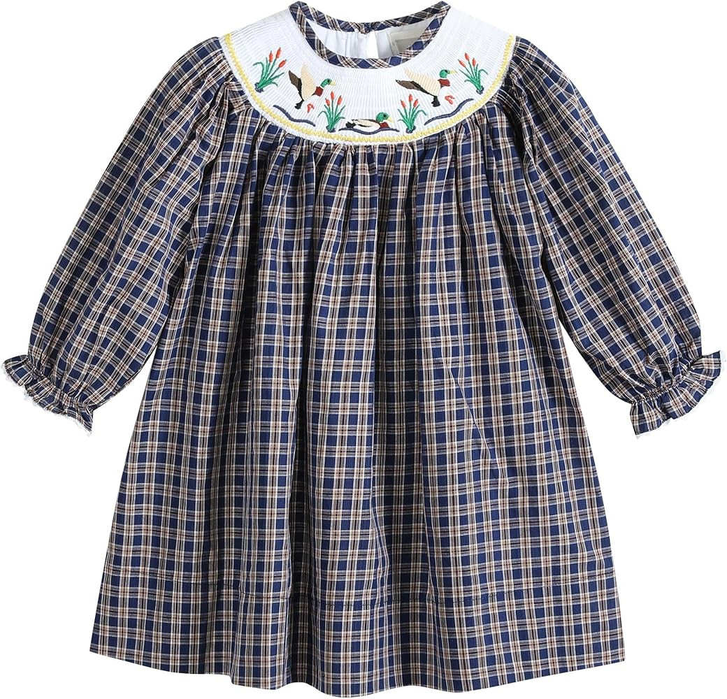 Lil cactus Blue Flannel Plaid Mallard Smocked Bishop Dress | Amazon (US)