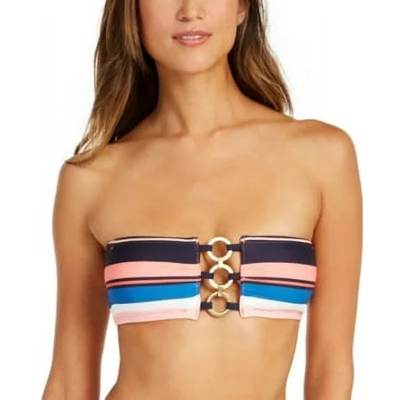 Michael Kors PERSIMMON MULTI Striped Bandeau Bikini Swim Top US X-Small | Walmart (US)