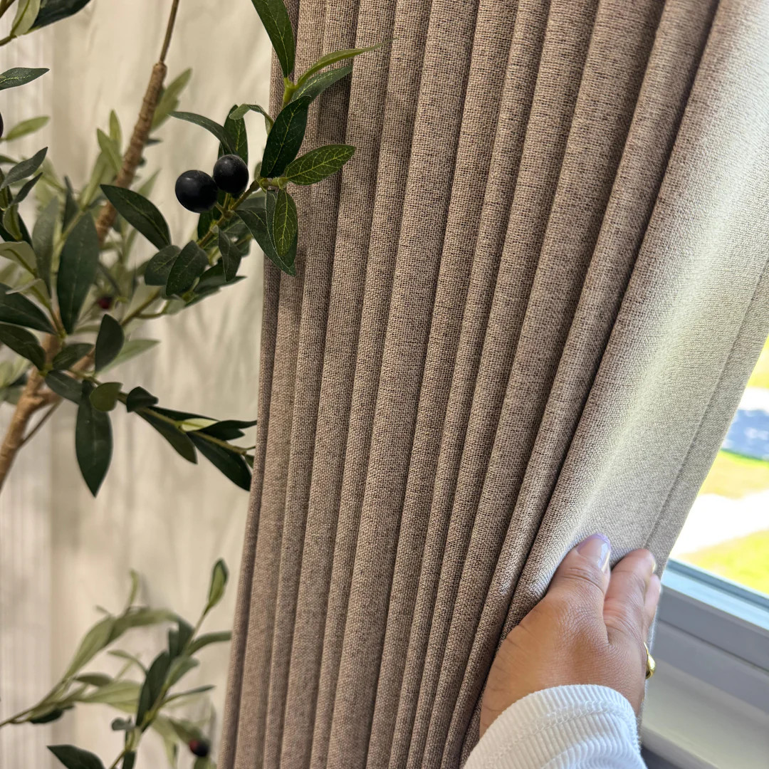 Aura Blackout Double-sided Faux Linen Curtains & Drapes Pleated | Tailorvibe